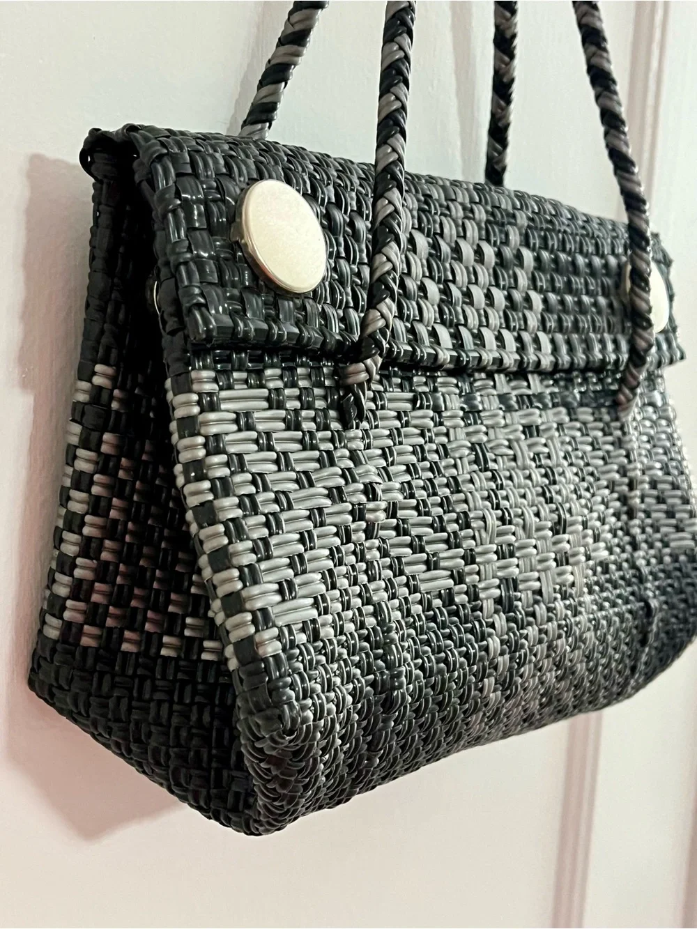 Hand-Woven Mexican Plastic Flap Convertible Shoulder Bag